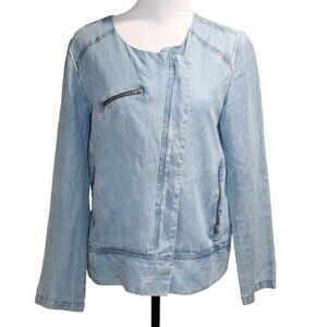 AMS Pure Asymmetrical Jacket Chambray Blue Top Lyocell Soft Full Zip Size US 6